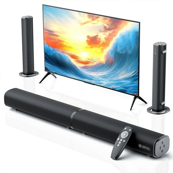 VEAT00L 2.2ch Indoor Wireless Bluetooth 5.0 Sound Bar with 3D Surround Sound & Powerful Bass, Black, VEAT00L