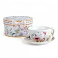 thumbnail image 5 of STP GOODS Dream Garden Bone China Tea Cup and Saucer Set for 1 in Gift Box 10.14 fl oz (300 ml) Kitchen Teacup Floral Porcelain Tea and Coffee Cup, White and Pink, 5 of 14