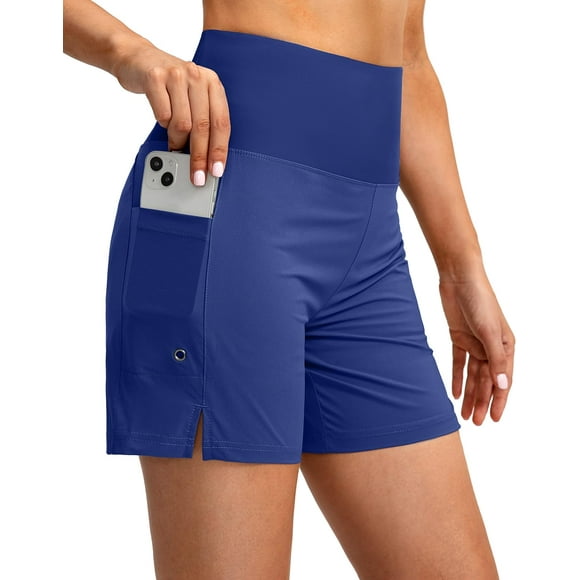 Short de Bain Taille Haute 5" pour Femmes avec Poches pour Téléphone UPF 50+ Short de Plage à Séchage Rapide pour Femmes avec Doublure Bleu Royal Petit