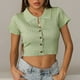 thumbnail image 2 of Mujeres Casual Turndown Collar Botones Manga corta Sólido Pullover Blusa Camiseta Tops Sueltos OAVQHLG3B Store lin121212, 2 of 4