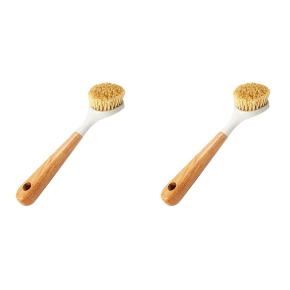 Kitchen Dish Brush with Bamboo Handle, Dish Scrubber Built-in Scraper, Scrub Brush for Pans, Pots, Kitchen Sink Cleaning, Dishwashing and Cleaning Brushes are Perfect Cleaning Tools, 2 Pack, 7.87"