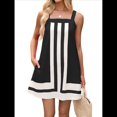 thumbnail image 1 of Vestido Mini de Rayas para Mujer, Estilo Bohemio, con Tirantes, para Verano, Ideal para la Playa. Negro S, 1 of 10