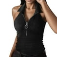thumbnail image 1 of Playeras,Blusas y Tops,Ropa para Mujer Camisetas sin mangas Camisa sin mangas con cremallera de color T Chaleco sólido para mujer de solapa y camisolas para mujer (Black, XL), 1 of 7