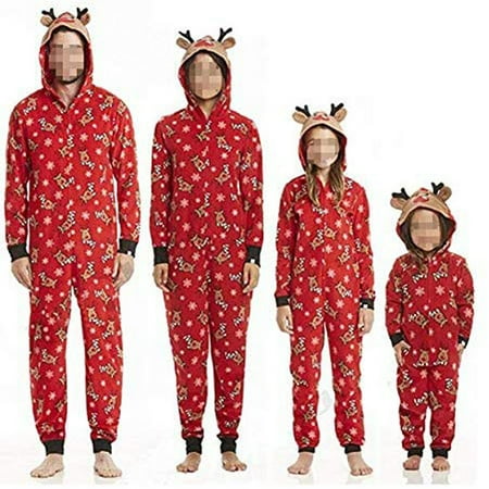 

Zukuco Christmas Family Matching Pajamas for Adult Kids Baby Reindeer Romper Long Sleeve One Piece Hoodie Jumpsuit Pjs