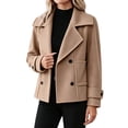 thumbnail image 2 of Women's Notched Lapel Cropped Coat Double Breasted Long Sleeve Casual Outerwear With Pockets Fall Winter Jackets for Women, 2 of 6