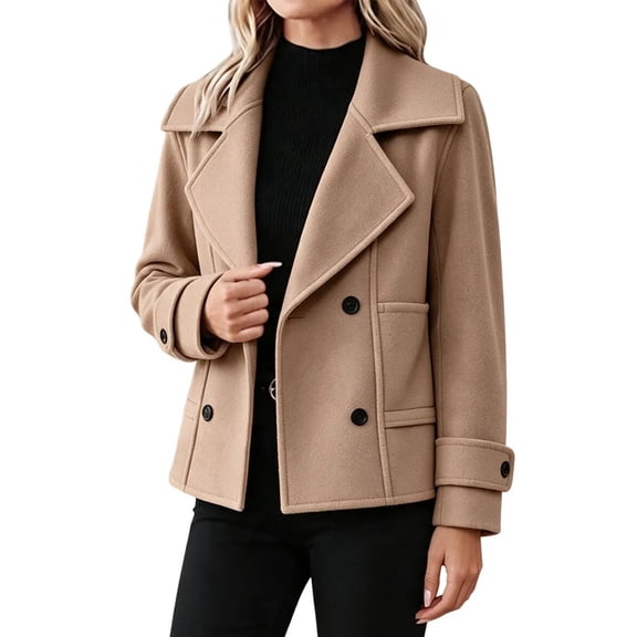 Enjoytime Jackets for Women Lapel Double Breasted Long Sleeve Cropped Coat Fashion Cozy Business Casual Fall Winter Outerwear