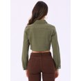 thumbnail image 3 of DARING DIVA Women's Denim Jacket Collared Long Sleeve Crop Jean Jackets XS Dark Green, 3 of 6