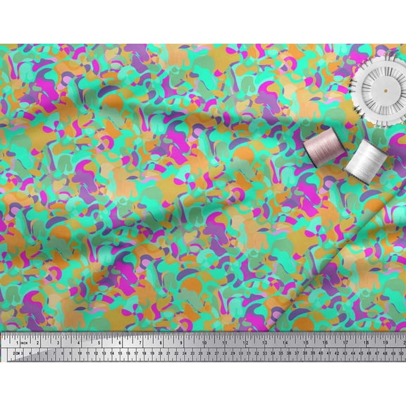 Soimoi Silk Fabric Multicolor Camouflage Print Sewing Fabric Yard 42 Inch Wide