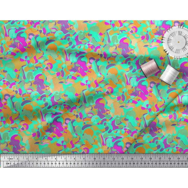 Soimoi Japan Crepe Satin Fabric Multicolor Camouflage Print Sewing Fabric Yard 42 Inch Wide