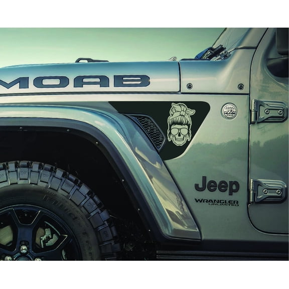 AnyStickerYouWant - Mom Bun Skull 1 Fender Vent Vinyl Decal Sticker Fits & Compatible with Jeep Wrangler JL/Jeep Gladiator JT 2018  Rare Racing Mom Bun Skull 1 Print