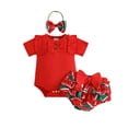 thumbnail image 2 of WOYY Infant Girls Summer Outfits Ruffle Short Sleeve Bodysuit Watermelon Print Shorts Headband Set, Sizes 9-12M, 2 of 8