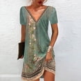 thumbnail image 2 of Vestido Corto para Mujeres Moda Cuello en V Manga Corta Impresa Suéter Vestido de Línea a para Ocasional Y Fiesta, 2 of 3