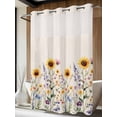 thumbnail image 2 of No Hook Shower Curtain with Snap-in Liner, Sunflower Waterproof Fabric Bathroom Curtains, Vintage Spring Floral Summer Botanical Bath Curtains & Mesh Top Window Stand Up Stall Stall 48"x72", 2 of 9