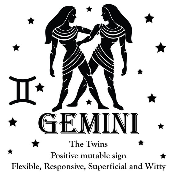 Stick And Peel Home Bedroom Living Room Quotes Sticker - 20" x 20" DIY Vinyl Wall Art Gemini Zodiac Sign Decoration - Black | The Twins Positive Mutable Sign Flexible Responsive Superficial And Witty