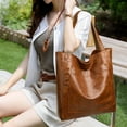 thumbnail image 1 of Bolso de mano vintage de piel encerada con aceite, sencillo y versátil, para mujer, bolso de hombro versátil a la moda, bolso de mano de gran capacidad para todo., 1 of 6