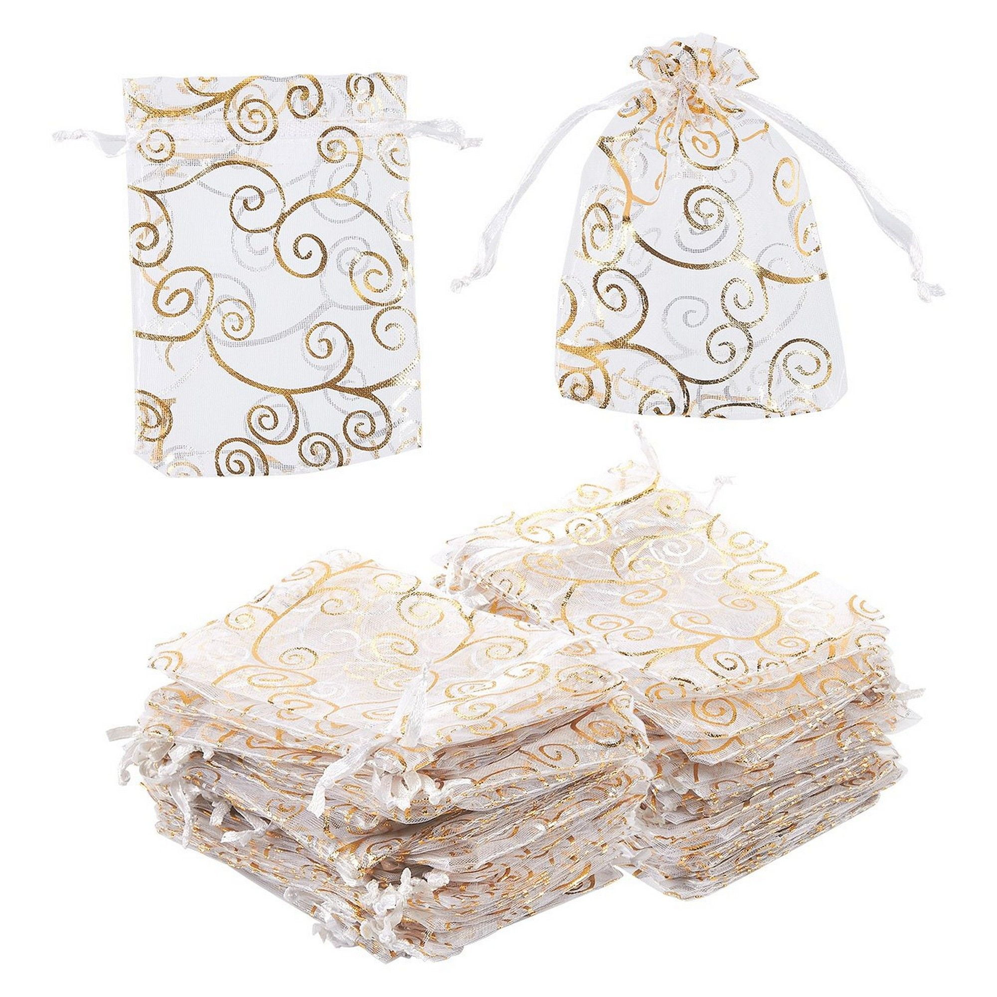Organza Bags 120Count Satin Drawstring Organza Pouches with Gold