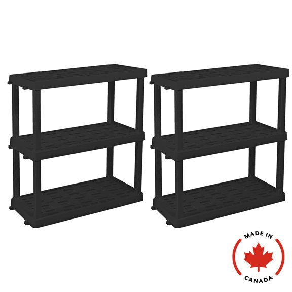 Étagères de rangement pour garage en plastique ultra-résistant, 3 niveaux, 96,5 cm (H) x 45,7 cm (P) x 91,4 cm (L), lot de 2, noir - Capacité totale : 204 kg