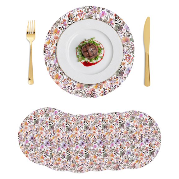 Round Placemats Spring Floral Botanical 15 inch Set of 6 Table Mats for Dining Table Watercolor Purple Flowers Heat Resistant Non-Slip Kitchen & Home Decorative Place Mat Set
