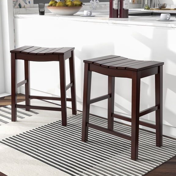 Tarala Solid Wood Counter Height Stools, Set of 2, Antique Red