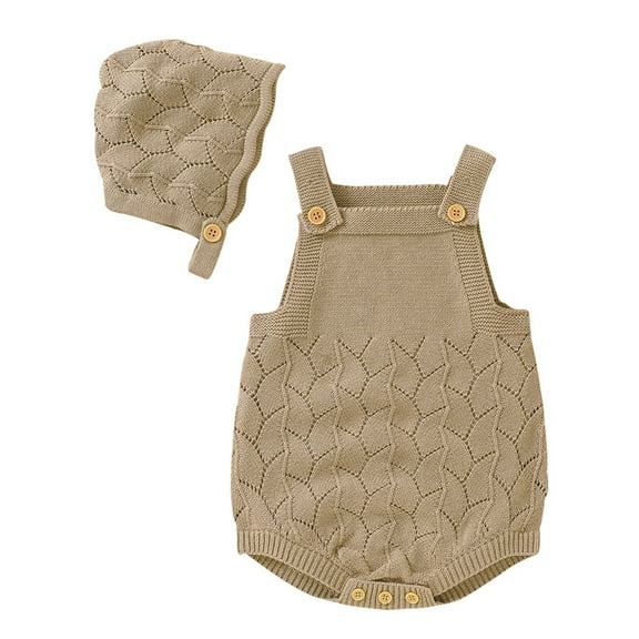 Generic Baby Boys Knitted Outwear Baby Knit Romper Cotton Sleeveless Boy Girl Sweater Clothes Baby Bodysuit with Cute Hat Set