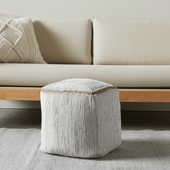 HomeRoots 551550 18 in. Gray & Natural Cotton & Jute Cube Pouf Ottoman