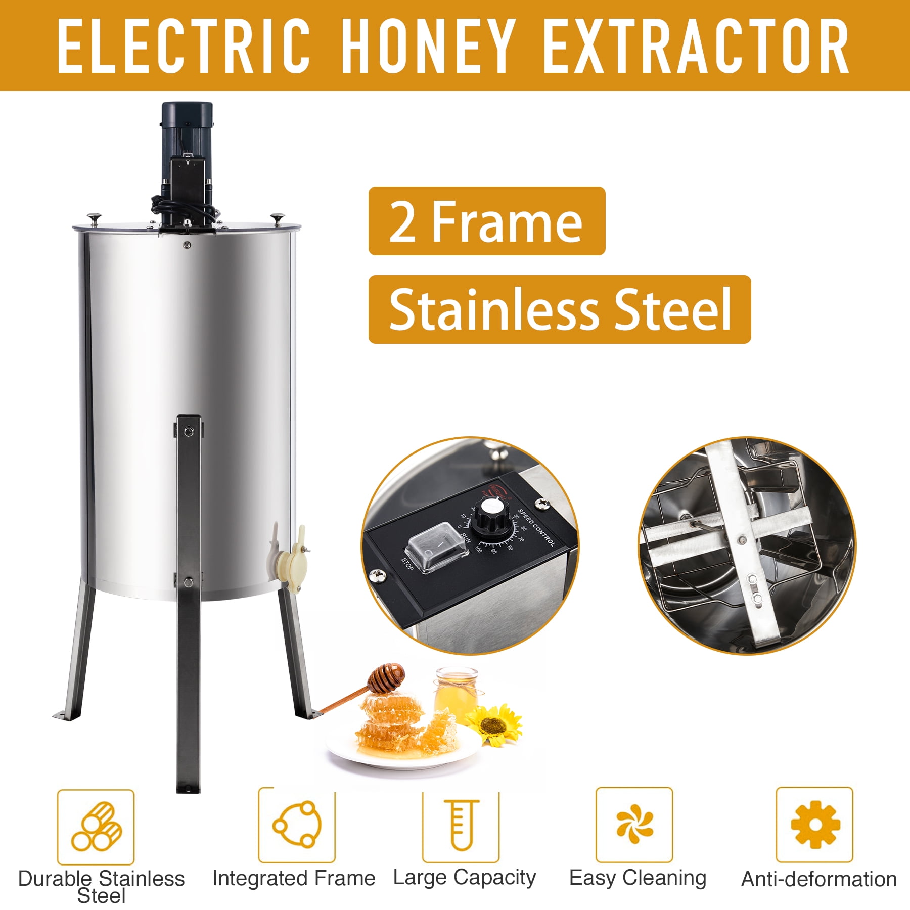 2//4 Frame Electric Honey Extractor Centrifuge Equipment Drum w// Adjustable Stand