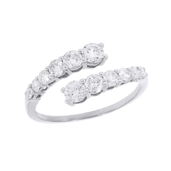 KEEVA JEWELS 0.55Ct Open Cuff Round Moissanite Ring Prong Set Wedding Band Ring for Women Made in White Gold Plated Silver Size 6