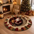 thumbnail image 3 of 3D Optical Christmas Round Rug With Santa By Fireplace Design Holiday Area Mat For Living Room And Bedroom(Brown-60cm), 3 of 3