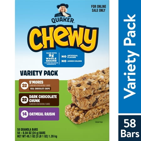 Quaker Chewy Granola Bars, 3 Flavor Back to School Variety Pack, (58 Pack)