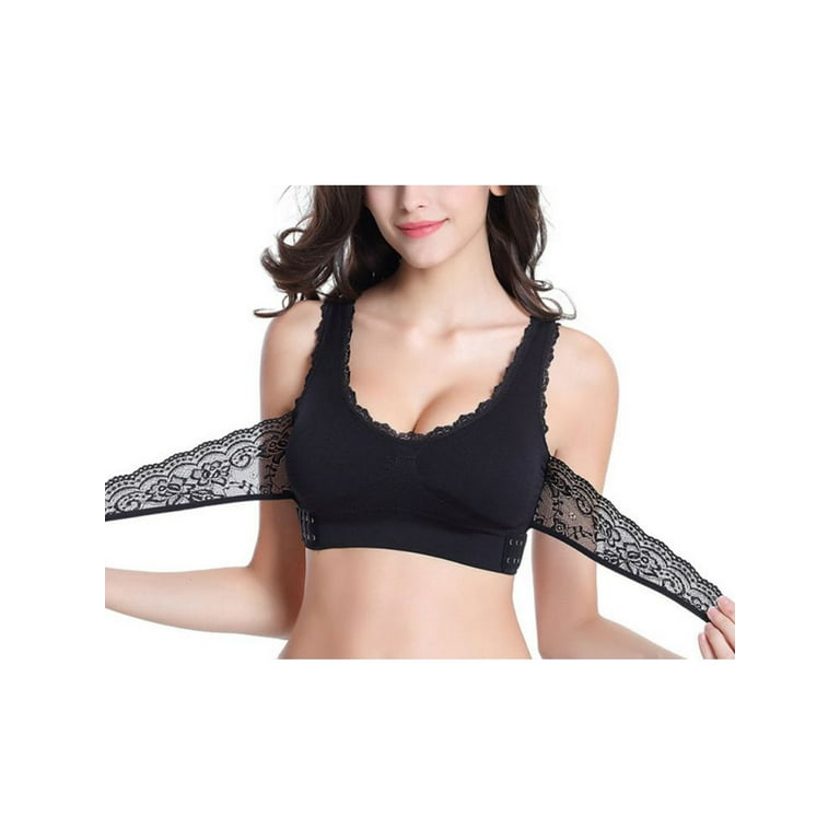 Front Cross Side Buckle Wireless Lace Bra Breathable Sport For