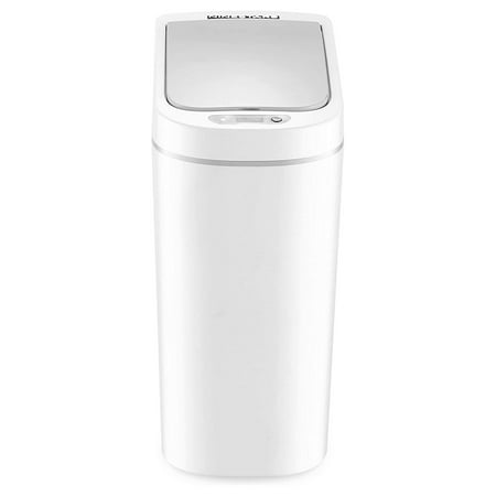 Nine Stars Automatic Bathroom Trash Can, 2 Gallon Plastic Motion Sensor Garbage Bin with Soft Close Lid, White