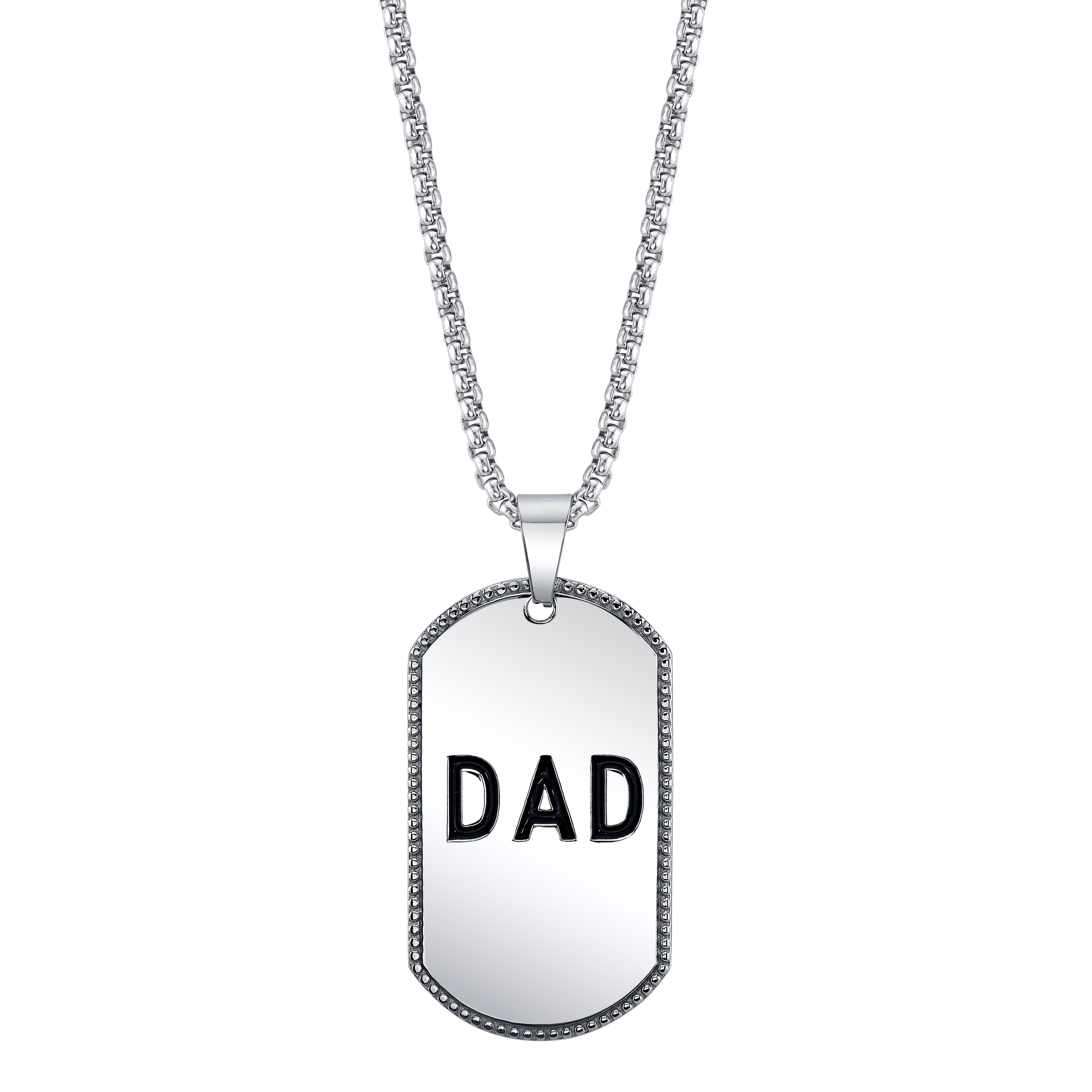 Men's Stainless Steel "Dad" Oxidized Dog Tag Pendant Necklace, 24" Chain