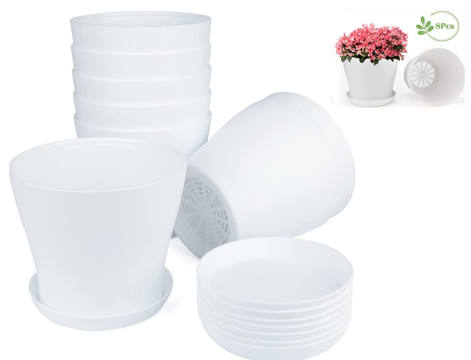 8Pcs White Plastic Flower Pots,5.5" Plastic Nursery Pots Thick Plastic