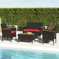 thumbnail image 1 of Costway 4 PCS Patio Wicker Sofa Set with Coffee Table Acacia Wood Armrests & Tabletop Mix Brown/Red, 1 of 9