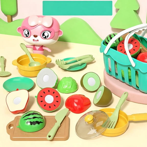 Pretend Play Food Cutting Set for Kids Kitchen, Interactive Cooking Role Play Toy, Christmas Birthday Holiday Gift, Educational Fine Motor Early Learning Toy for Toddler Boys Girls Ages 3