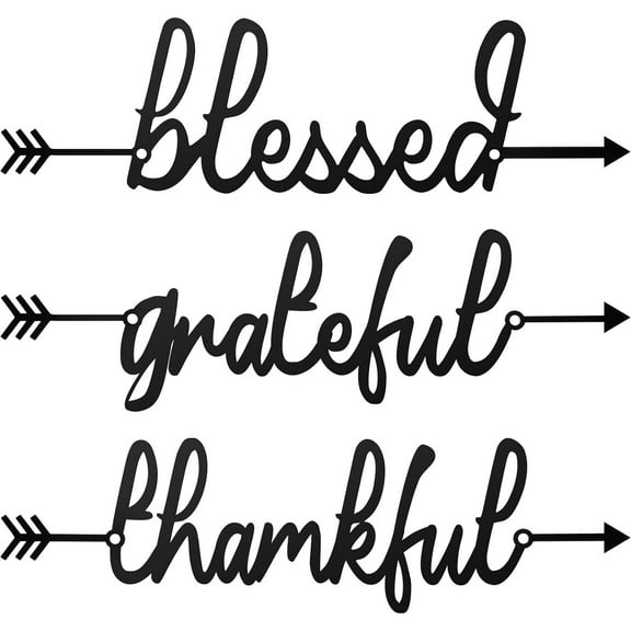 Black Metal Word Arrow Signs, Metal Wall Word Thankful Grateful Blessed Signs Home Indoor And Outdoor Decoration, Room Decor