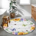 thumbnail image 3 of Round Rug 3.3Ft Washable Non-Slip, Spring Flowers Circle Area Rugs for Living Room Bedroom, Watercolor Sunflowers Daisy Butterflies Wood Indoor Floor Mats Carpet Runner for Home Decor Aesthetic, 3 of 8