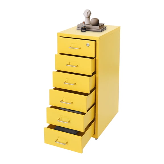 6-Drawer Metal File Cabinet with Lock, Rolling Mobile Filing Cabinet on Wheels, Lockable Storage Organizer for Home Office School