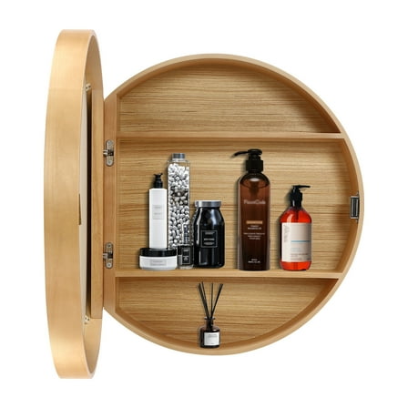 Modern Round 19.5inch Bathroom Vanity Wall Mounted 2 in 1 Wood Cabinet with Round Mirror.