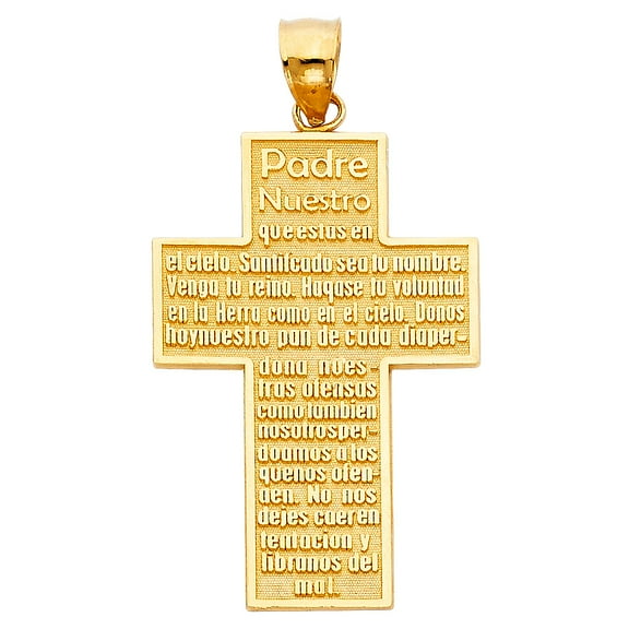 14k Yellow Gold Our Father In Heaven Padre Nuestro Praying Cross Pendant Charm Jewelry Female Unisex