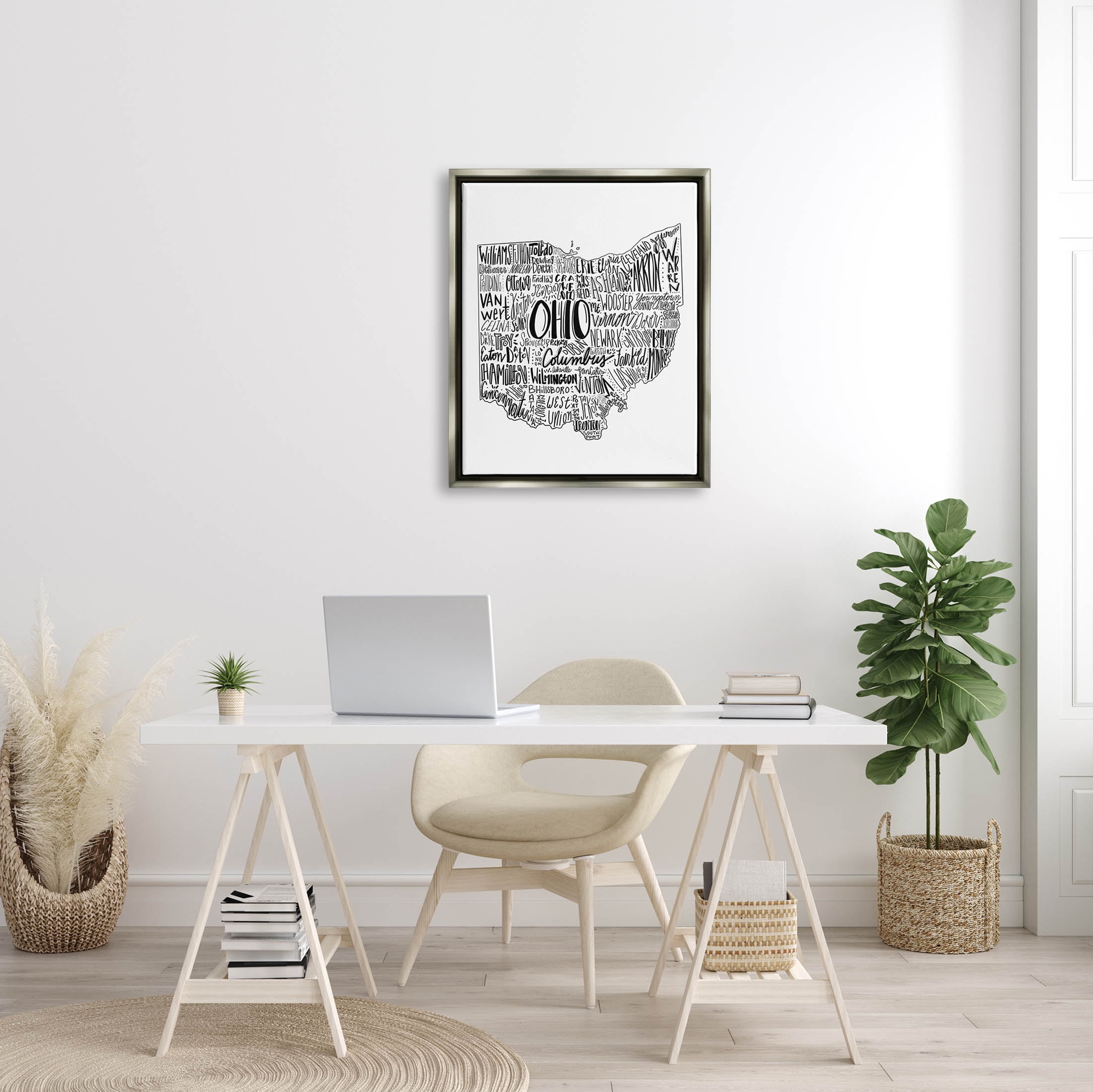 Stupell Industries Typography Cities Ohio State Graphic Art Luster Gray Floating Framed Canvas Print Wall Art, Design by The Saturday Evening Post