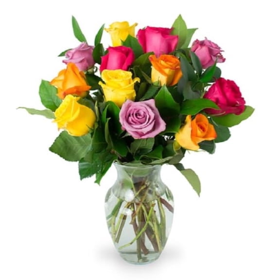 Kabloom Fresh Cut Flowers Bouquet of 12 Assorted Roses with Decorative Vase