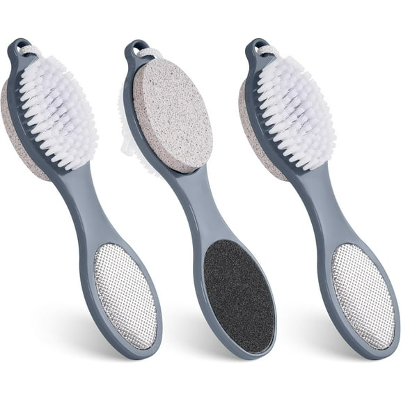 3 Pcs 4 in 1 Foot Brush for Use in Shower with Pumice Stone, Foot Rasp and Sandpaper, Foot Scrubber Brush for Feet, Dead Skin Remover for Foot Care