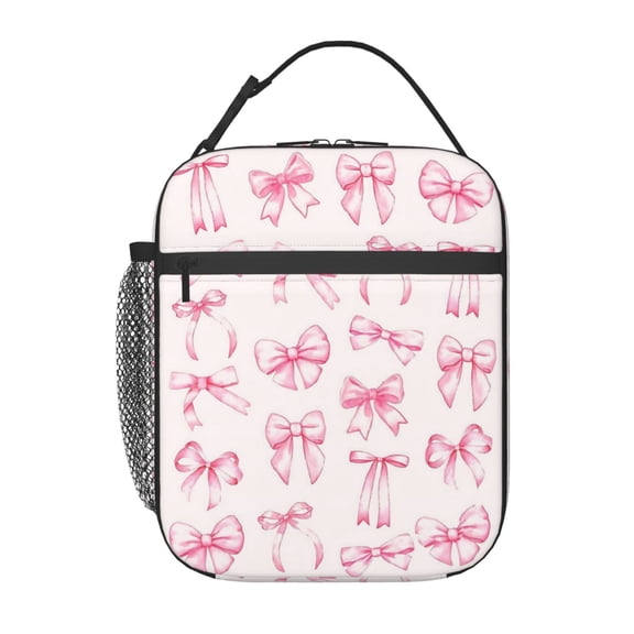 Pink Bow Lunch Bag Portable Thermal Lunch Box for Men and Women