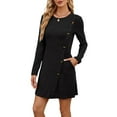 thumbnail image 3 of Long Sleeve Dress for Women Tunic Sweater Dresses with Pockets Fashion Buttons Side, 3 of 9