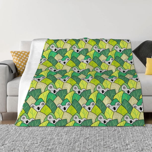 Fotbe Cartoon Koala Bear and Leaf Manta de Franela con Estampado, Manta Ultrasuave para Cama, Sofá, Auto, Hipoalergénica y Antibolitas-60"x50"