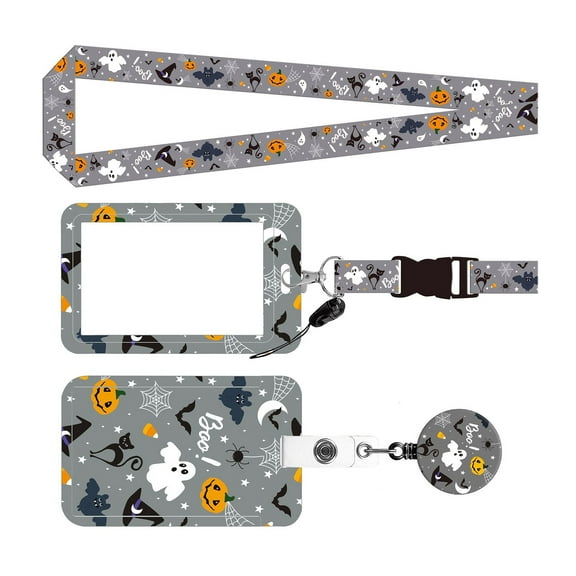Lanyard Badge Card Holder with Keyring Pumpkins Neck Strap Halloween Retractable Badge Holder for Students
