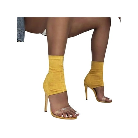 

Woobling Ladies Dress Sandal Summer High Heels Beach Sandals Work Pumps Comfort Ankle Booties Stiletto Faux Suede Yellow 8.5