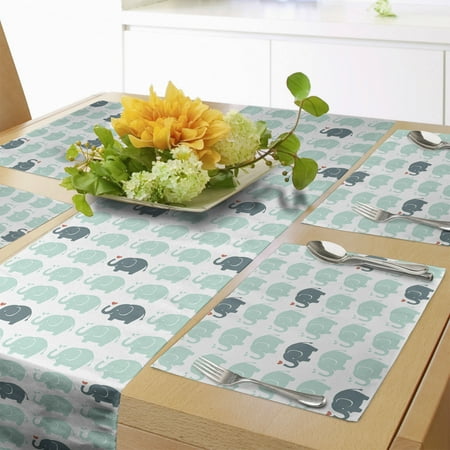 

Animal Table Runner & Placemats Seafoam Cartoon Pattern of Water Drops and Hearts Cheerful Fun Jolly Animal Print Set for Dining Table Decor Placemat 4 pcs + Runner 16 x72 Teal by Ambesonne