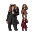 thumbnail image 3 of Women 2 Piece Solid Color Open Front Long Sleeve Blazer and High Waist Wide Leg Pant Set Business Suit, 3 of 3
